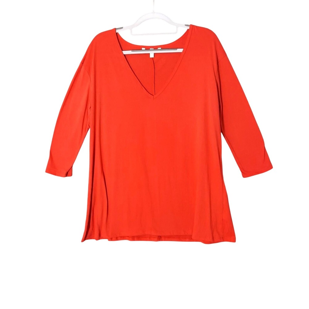 NWOT Victoria Secret Shirt S Minimalist Loose Plunge V Neck Stretch Red Casual - Picture 1 of 11